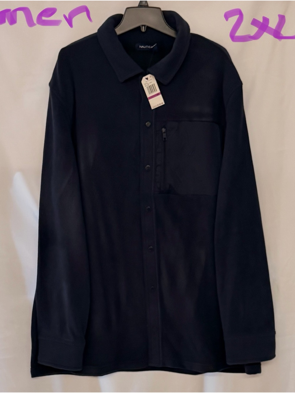 Nautica Men’s Navy Long-Sleeve Button-Up Shirt with Zip Chest Pocket